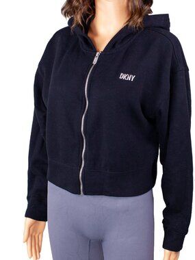 DKNY Sport Black Cropped Zip Hoodie Small Athleisure Sweatshirt